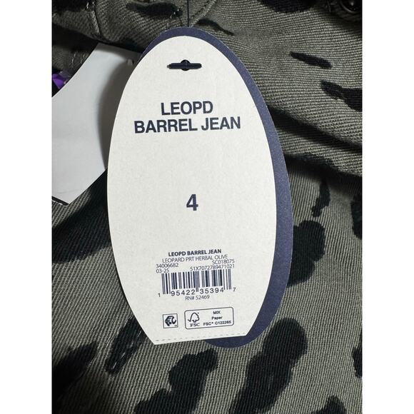NWT Scoop Women's Leopard Print Green Black Barrel Jeans - Size 4/32" (30x31) - Picture 5 of 6